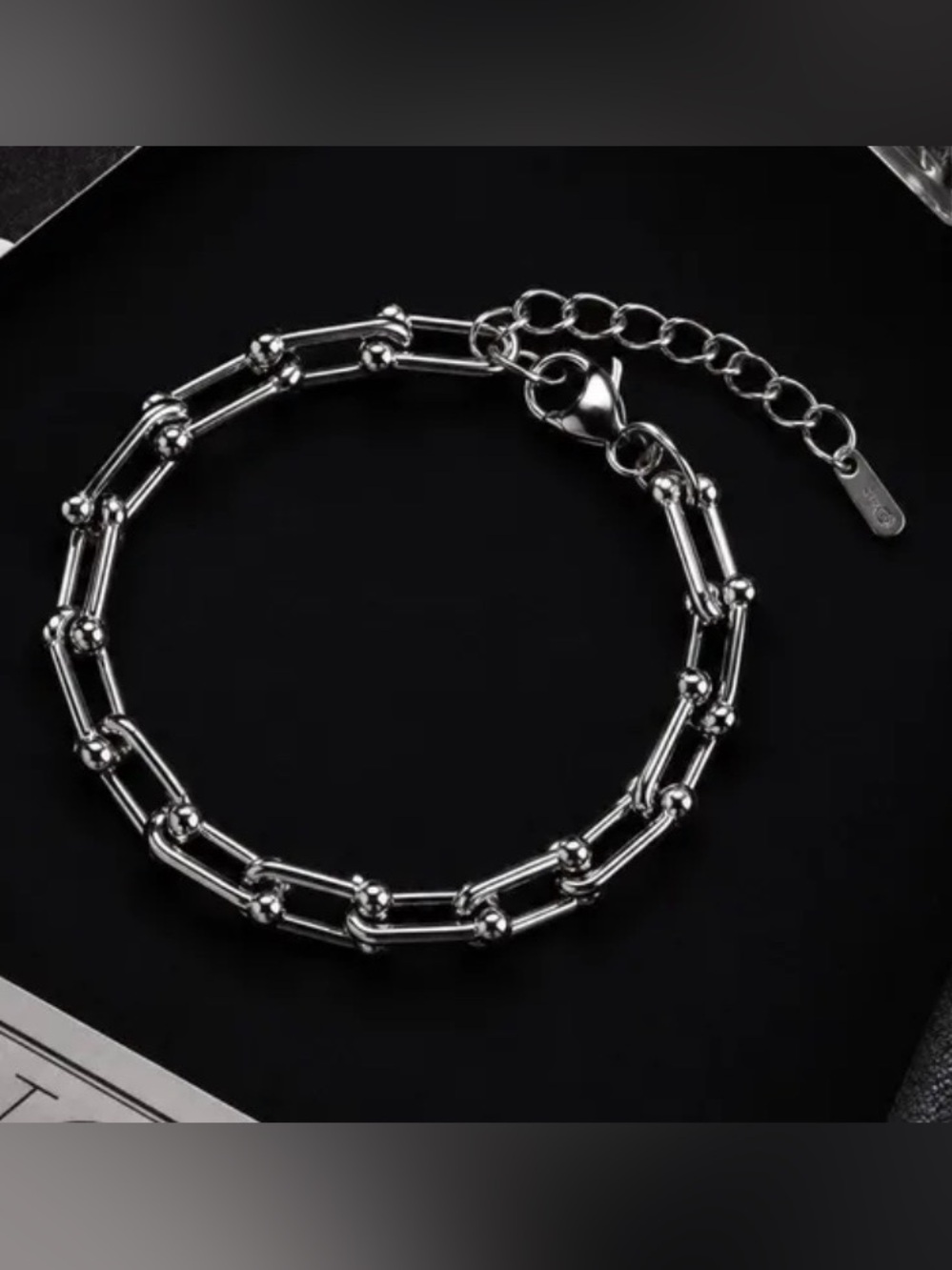 I shape Graduated Link Bracelet Silver Double Strand Bead Link Bracelet